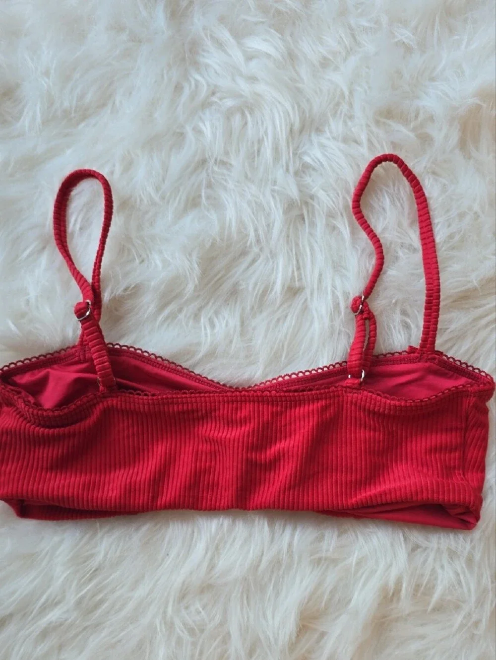 Frankies Bikinis Cleo Red Ribbed Bralette Bikini Top Size M